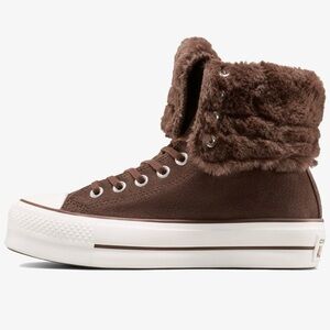 Converse Chuck Taylor All Star Fold Over Lift Platform XHi Fur Brown size 8 NEW